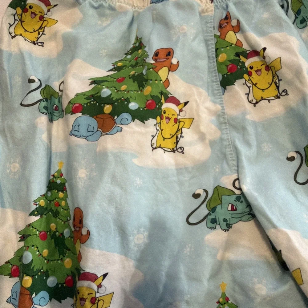 Pokemon Christmas Pajama Pants Mens Blue Holiday Pikachu Bulbasaur Squirtle L